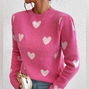 NWOT - Heart Pattern Crewneck Sweater